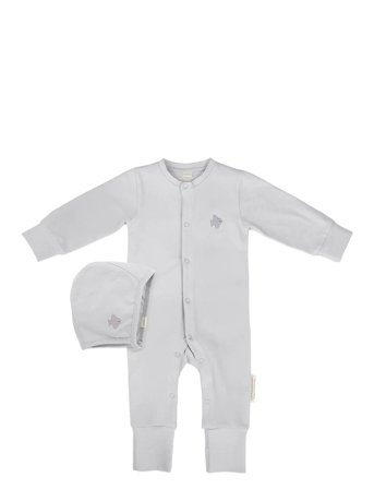 Moonboon Sleep Suit & Bonnet Giftbox, 3-6 M. - Grey - 62/68CM