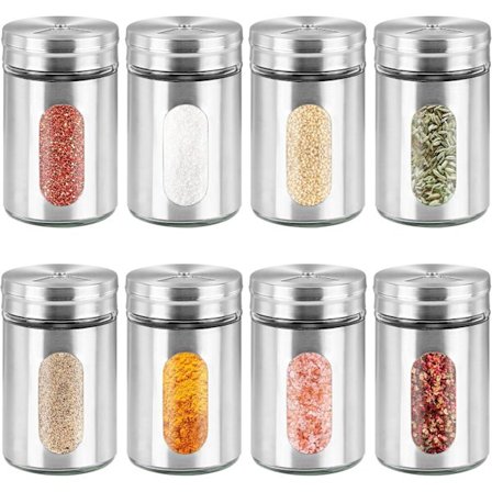 Krydderbokser med svinglokk, rustfritt stål krydderglass 3 hullstørrelser for salt pepper urter BBQ kjøkkenkrydder, 90 ML