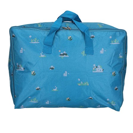 Oppbevaringspose Foldbar Bærbar Stor Kapasitet Glidelås Oppbevaringsboks for Klær Dyne Pute Teppe Organisering Blå Husmønster