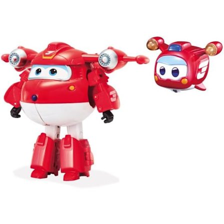 Super Wings - 5" Transformerande 2-pack Supercharged Jett & Super Pet Jett Flygplanleksaker | Nytt från säsong 5 | Flygplan till robot Förskola 