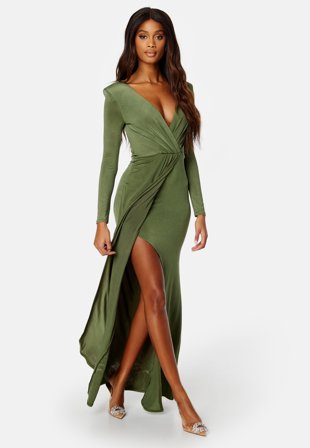 Goddiva Long Sleeve Maxi Dress Olive Klær