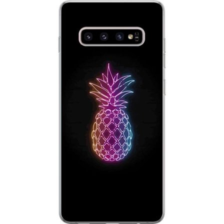 Kompatibelt Mobildeksel til Samsung Samsung Galaxy S10+ Neonlysillustrasjon av ananas i fargerikt lys mot svart bakgrunn