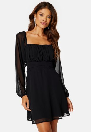 BUBBLEROOM - Square Neck L/S Georgette Dress - 36
