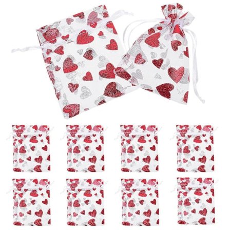 100 st Hjärtformade Organzapåsar Smyckespåsar Godispåsar Dragskopåsar för Smycken Godisförpackning []