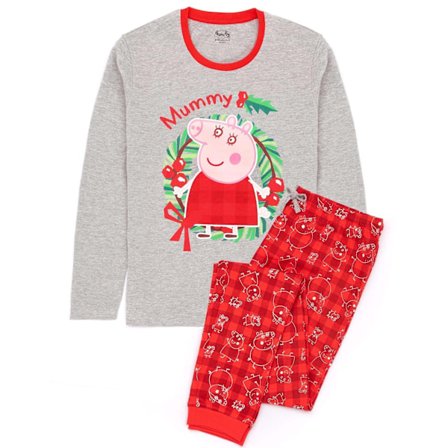 Greta Gris Dam/Damkläder Mummy Pig Julpyjamas Set L Röd/Grå
