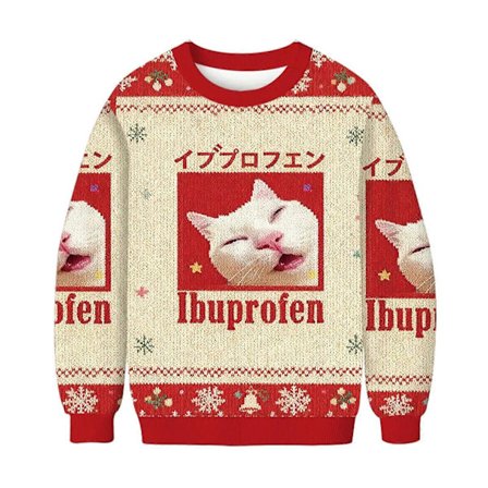 Punainen Ibuprofeeni Meemi Kissa Joulu Ruma Collegepaita, Ruma Joulucollegepaita