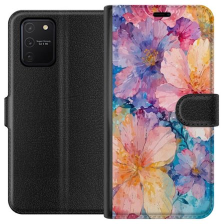 Kompatibel Tegnebogsetui til Samsung Samsung Galaxy S10 Lite Vandfarve maleri med store blomster i lyserød, blå og gul toner i en blød kunstnerisk
