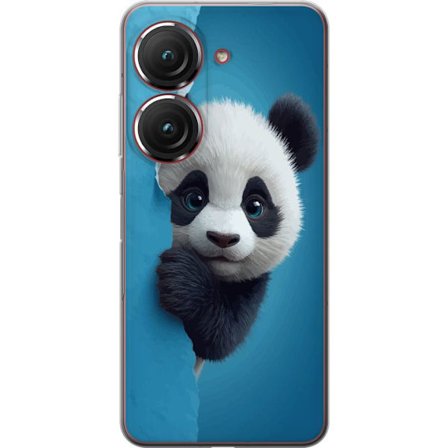 Yhteensopiva Puhelinkuori Asus Asus Zenfone 9 Söpö panda, joka kurkistaa paperin läpi pehmeässä 3D-kuvituksessa