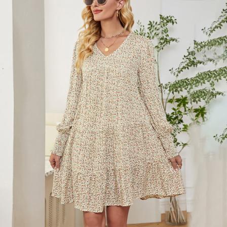 Dam Långärmad Kort Klänning V-ringad Miniklänning