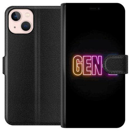 Kompatibelt Lommeboketui til Apple Apple iPhone 13 Neontext Gen Z i fargerikt lys mot mørk bakgrunn i moderne digital stil