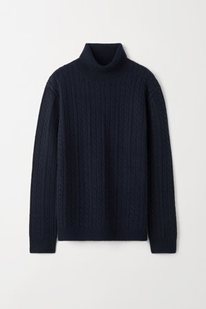 Soft Goat - Men's Cable Knit Turtleneck - Men cashmere sweater - XXL - Navy