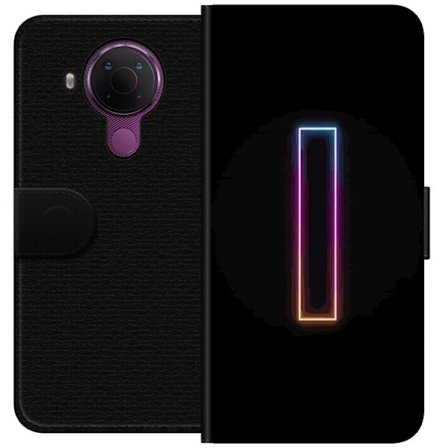 Kompatibelt Lommeboketui til Nokia Nokia 5.4 Minimalistisk neonbokstav I i regnbuefarger mot mørk bakgrunn