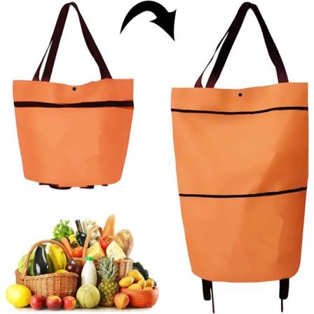 Galaxy 2-i-1 hopfällbar tvåstegs blixtlåsmatvagn med hjul Shoppingväska (orange) Orange