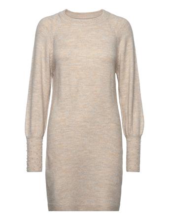 Onlalexis L/S Bead Dress Knt Kort Kjole Beige ONLY