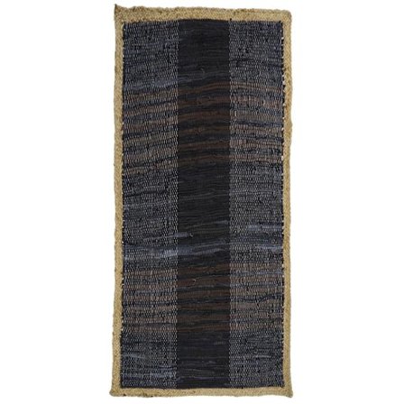 Mørk løbertæppe til hallen 70x150cm læder-jute sort beige