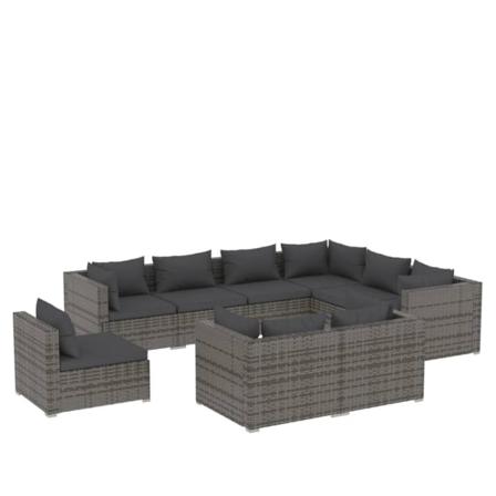 Vidaxl Loungegrupp För Trädgården M. Dynor 9 Delar Konstrotting Grå
