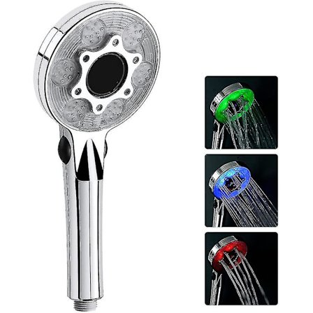 LED Dusjhode, 3 Farger Dusjhode Med Temperaturvisning, Bad Dusjhode, W