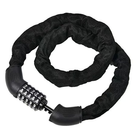 Tyverisikret sykkelkombinasjonslås med kjetting og 5-sifret hengelås, 90 cm, 1-pakning, svart