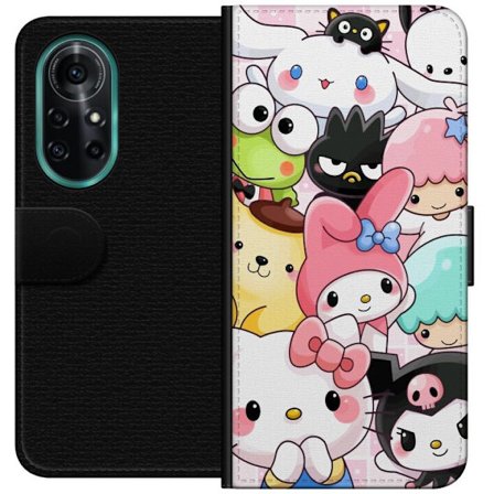 Kompatibelt Lommeboketui til Huawei nova 8 Pro Tett mønster av søte figurer med store øyne i ulike farger og uttrykk med LABUBU-tekst