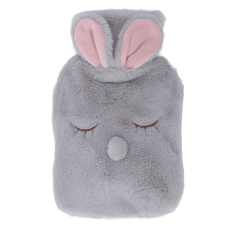 Varmvattenflaska Multifunktionell 1000ml Kapacitet Bred Öppning Söt Tecknad Varmvattenflaska för Hem Kontor Grå