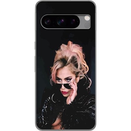Yhteensopiva Puhelinkuori Google Pixel 8 Pro Lady Gagan muotokuva aurinkolaseilla ja dramaattisella meikillä tummassa glamuurityylissä