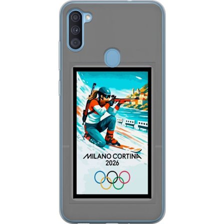 Kompatibel Mobilcover til Samsung Galaxy A11 Retroplakat Cortina Milano 2026 med bjerge, vintersportsudøvere, italiensk trikolor, Milano-katedralen og