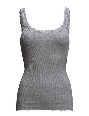 Silk Top W/ Lace T-shirts & Tops Sleeveless Grå Rosemunde