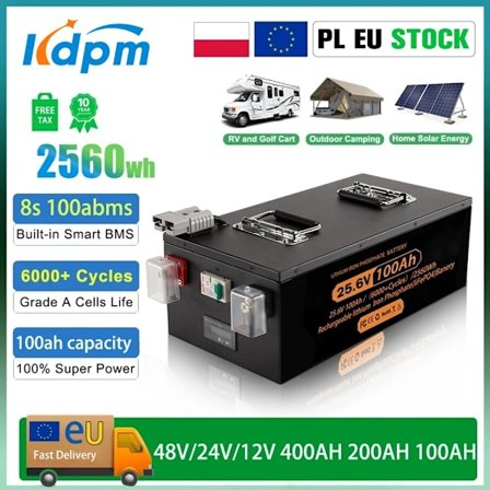 Helt nytt LiFePO4 12V 24V 48v 100ah 200ah 280ah 400Ah LiFePO4 litiumbatteri 100A BMS 6000+ cykliskt för inverter Solar RV Ingen moms