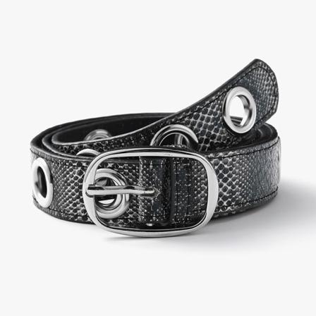Damebælter Kantet lufthul dekorativt slangemønster Retro bælte Dameøjeknap Matchende jeansbælte Snake pattern Black 107x2.8cm