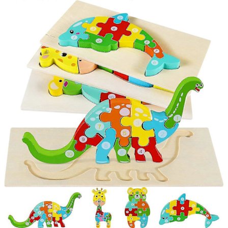 4 stk. Trepuslespill, Dyrepuslespill, Pedagogiske trepuslespill, Læringsspill for 1 2 3 4 år Gutter Jenter Julegaver