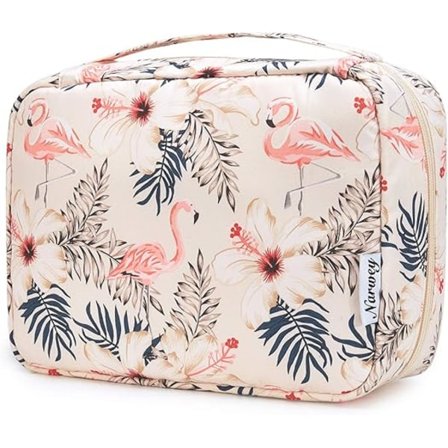 Hængende Toilettaske, Makeup Taske til Kvinder, Piger, Børn, Vandtæt, Beige Flamingo