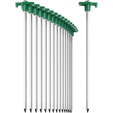 16x Stålteltpløkker - Holdbare lange pløkker med plastikramme til camping