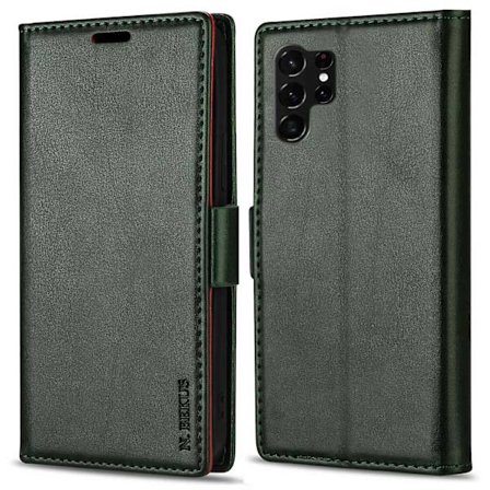 N.bekus för Samsung Galaxy S23 Ultra Solid Color Skin-touch Feeling Pu- cover Dubbelt magnetlås Stötsäkert Stativ Phone Case