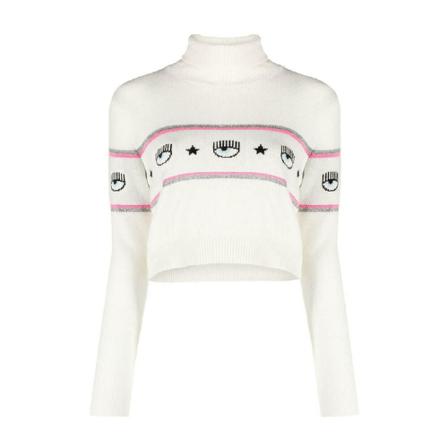 Chiara Ferragni Collection, logomania-panel-roll-neck-jumper-2 Biały, Kobieta, Rozmiar: L