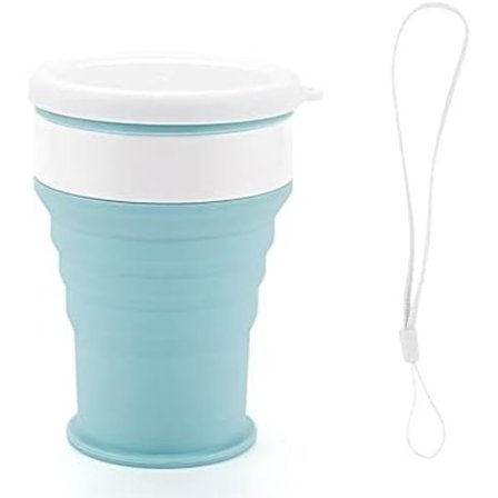 BLÅ Silikon rese hopfällbar mugg | hopfällbar campingmugg | portabel drickmugg | vandring utomhus återanvändbar to-go mugg med lock | läckagesäker 