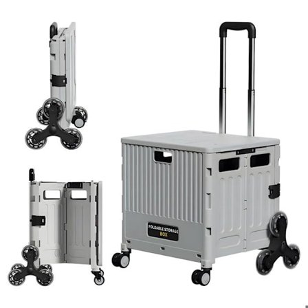 SEVEN COMFORT Ostoskärry, taitettava laatikko, K x L x S: 99×42×36cm, Kuormitus 40KG, teleskooppikahva, 6 pyörää portaissa, Harmaa