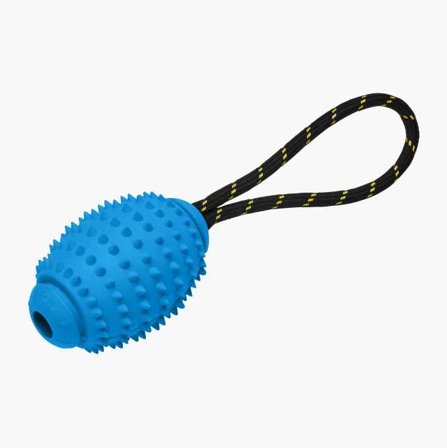 Röd rugbyboll med rep