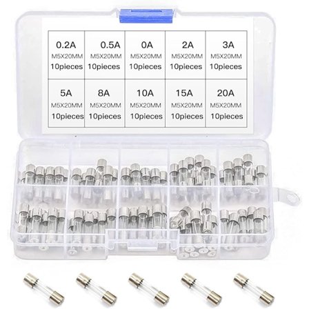 100 stk. Fine Fuse Glass Fuse Glass Tube Fuses Assorted Kit