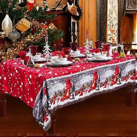 Julbordsduk 180x150cm Rektangulär Röd Tvättbar Bordsduk för Matbord Jul