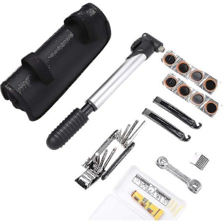 Bicycle Repair Tool Kit With Mini Bicycle Pump, Multi-tool, Tire Changer, Self-adhesive Patches And Bicycle Bag
