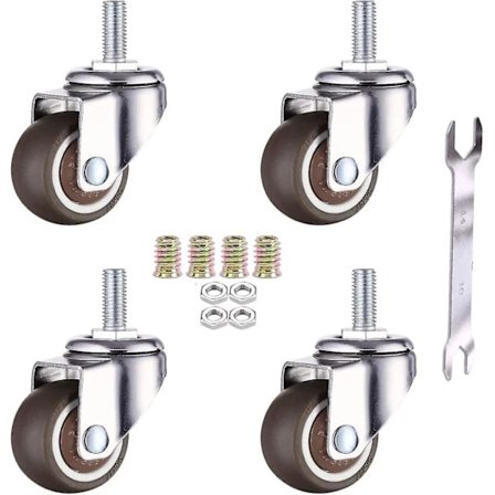 {PL}4-pakning Møbelhjul med sving - M6 X 15mm med 25mm gjenge - Myk gummi - Tpe gjenge - Mini møbelhjul (25mm) (FMY)