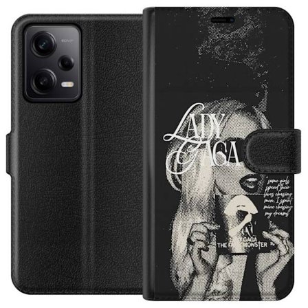 Kompatibelt Lommeboketui til Xiaomi Redmi Note 12 Pro Lady Gaga svart-hvit retroplakat med solbriller og popkonst-estetikk