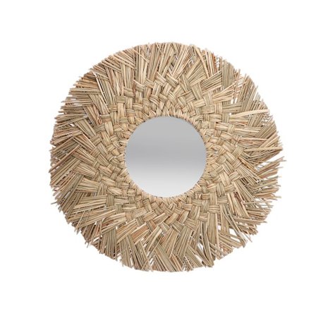 Rundt Halmvevd Hengende Speil Retro Nordisk Stil Naturlig Farge