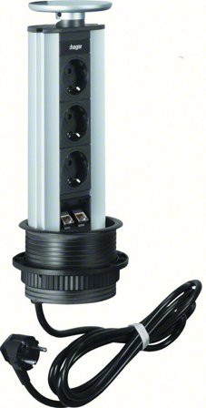 Hager G7045ANT Bordsmodul 3 uttag Svart, Strömbrytare & vägguttag