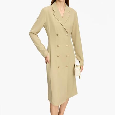 Minimalistiska brittiska klänningar för kvinnor 2023 höstnya Slim-fit V-ringad långärmad kontor dam midja Solid Vestidos 12373042 tawny XXL