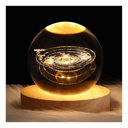 Lille Krystalkugle med Trælysbase 3D Glaskugle med LED-lys