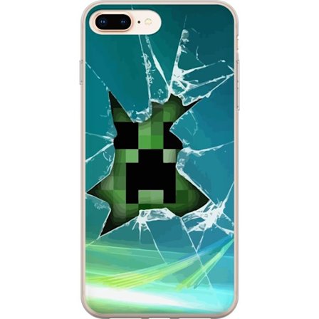 Kompatibelt Mobilskal till Apple Apple iPhone 8 Plus Minecraft Creeper genom krossat glas med dramatisk explosionseffekt där ikoniska Creeper bryter