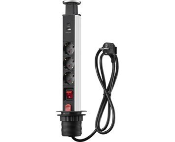 Andersson Desktop 3-way tower power with 2xUSB-A ports 1,4m - 3-vägs grenuttag med USB & popup-funktion