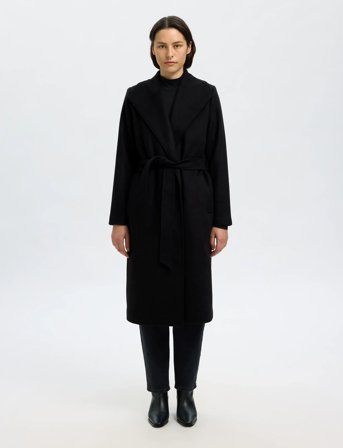 Selected Slfrosa Wool Blend Coat Noos - Black - 42