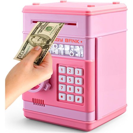 Spargris for Jenter, LittleStar Kids Baby Ekte Penger Safe Sparboks Elektronisk Mini ATM Mynter Banker Passordkode Lås Etui